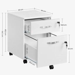VOGREX White Lockable 2 Drawer Office Pedestal Filing Cabinet - thumbnail 2