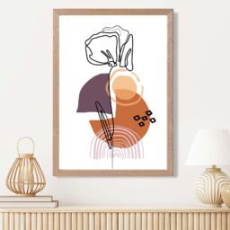 ARTZE Carnation Floral Line Art with Boho Purple & Orange Shapes Framed Print SIZE: A4 with Oak Frame - thumbnail 2