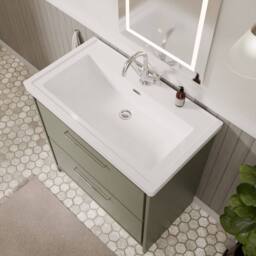 Balterley Bathroom Floor Standing 2-Drawer Vanity, Fireclay Basin, Green, 800mm in Green - thumbnail 3