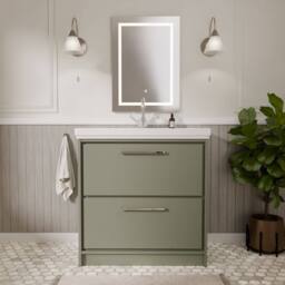 Balterley Bathroom Floor Standing 2-Drawer Vanity, Fireclay Basin, Green, 800mm in Green - thumbnail 2