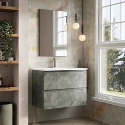 Banyetti Vatilla 800mm Wall Hung Vanity Unit with Veneto 1 Tap Hole Basin - Cemento Grey - thumbnail 3