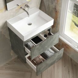 Banyetti Vatilla 800mm Wall Hung Vanity Unit with Veneto 1 Tap Hole Basin - Cemento Grey