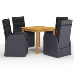 Berkfield Home 5 Piece Garden Dining Set with Cushions Black Poly Rattan - thumbnail 2