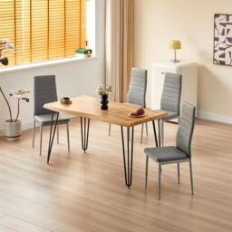 KOSY KOALA Dining Table Set With 4 Grey Faux Leather Chairs Modern Kitchen Dining Room Furniture in Brown - thumbnail 1