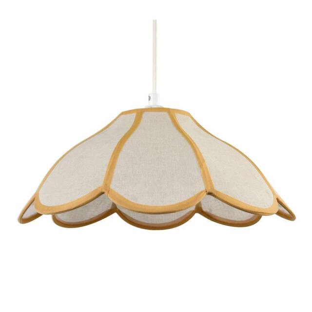 Happy Homewares Classic Natural Linen Pendant Ceiling Shade with Taupe Cotton Trim in Beige - image 1