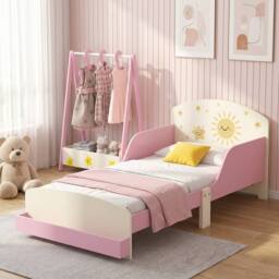 AIYAPLAY 2-Piece Kids Bedroom Set with Guardrails, Storage, Pink - thumbnail 1