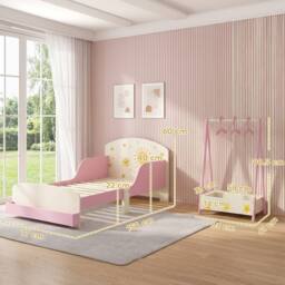 AIYAPLAY 2-Piece Kids Bedroom Set with Guardrails, Storage, Pink - thumbnail 3