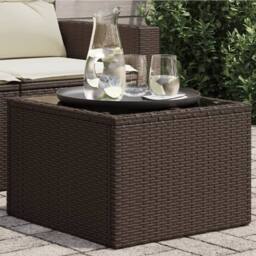Berkfield Home Garden Table with Glass Top Brown 55x55x37 cm Poly Rattan - Size: 55 x 55 x 37 cm - thumbnail 2