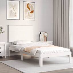 Berkfield Home Bed Frame with Headboard White 100x200 cm Solid Wood - thumbnail 2