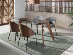 Angel Cerda Grey Fabric Dining Chair with Walnut Veneer & Black - thumbnail 6