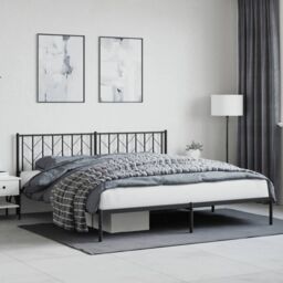Berkfield Home Metal Bed Frame without Mattress with Headboard Black 193x203cm - Size: 193x203 cm - thumbnail 1