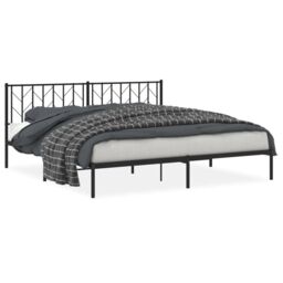 Berkfield Home Metal Bed Frame without Mattress with Headboard Black 193x203cm - Size: 193x203 cm - thumbnail 2