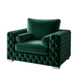 Stratus Interiors Ashley Full Back Chesterfield Plush Velvet Living Room Sofa - Armchair in Dark Green - thumbnail 2