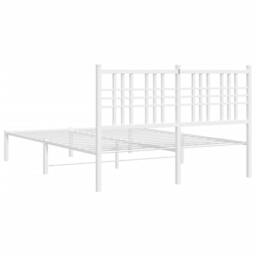 Berkfield Home Metal Bed Frame without Mattress with Headboard White 140x190cm - Size: 140x190 cm - thumbnail 6