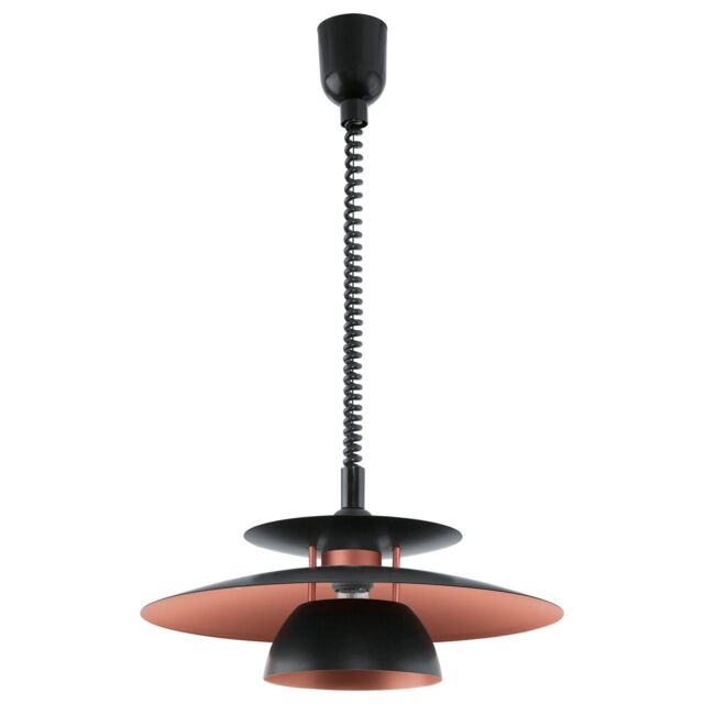 Loops Pendant Light Height Adjustable Colour Black Shade Black Copper Bulb E27 1x60W - image 1