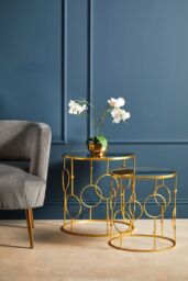 Orsina Set Of Two Gold Metal Tables, Accent Tables With Astronomical Circle Design, Small Side Tables For Lounge Room - thumbnail 5