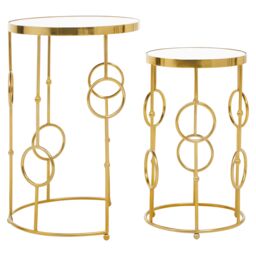Orsina Set Of Two Gold Metal Tables, Accent Tables With Astronomical Circle Design, Small Side Tables For Lounge Room - thumbnail 2
