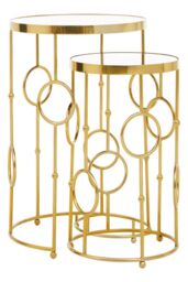 Orsina Set Of Two Gold Metal Tables, Accent Tables With Astronomical Circle Design, Small Side Tables For Lounge Room - thumbnail 7