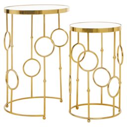 Orsina Set Of Two Gold Metal Tables, Accent Tables With Astronomical Circle Design, Small Side Tables For Lounge Room - thumbnail 3
