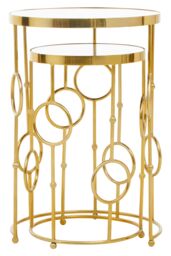 Orsina Set Of Two Gold Metal Tables, Accent Tables With Astronomical Circle Design, Small Side Tables For Lounge Room - thumbnail 4