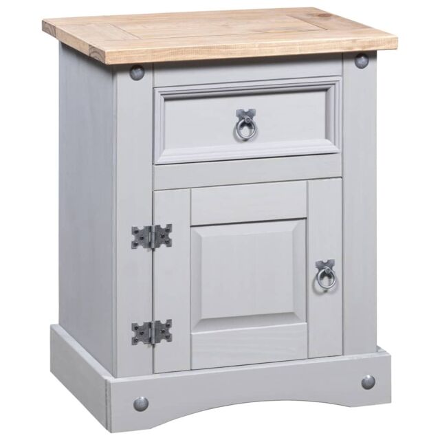 Berkfield Home Bedside Cabinet Mexican Pine Corona Range Grey 53x39x66 cm - Size: 53 x 39 x 66 cm - image 1