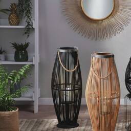 Wyld and Coco Black Bamboo Lantern 72cm - Boho Indoor Outdoor Decor - thumbnail 1