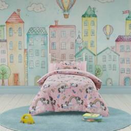 Snug City Unicorn Kids Teddy Duvet Cover Set Ultra Soft Bedding with Pillowcase in Pink - Size: Single - thumbnail 1