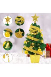 Living and Home Mini Artificial Pine Tree with Christmas Ornaments Desktop Decoration in Gold