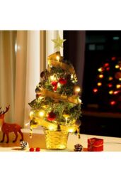 Living and Home Mini Artificial Pine Tree with Christmas Ornaments Desktop Decoration in Gold - thumbnail 6