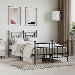 Berkfield Home Metal Bed Frame with Headboard & Footboard Black 120x200 cm - Size: Small Double - thumbnail 1