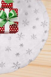 Neel Blue Velvet Christmas Tree Skirt Round Xmas Tree Base Mat - 1 metre in Silver - thumbnail 6