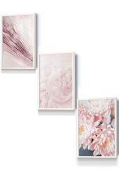 ARTZE Abstract Pink Macro Floral Framed Wall Art - Small in White - Size: W33 cm x H45 cm x D20mm