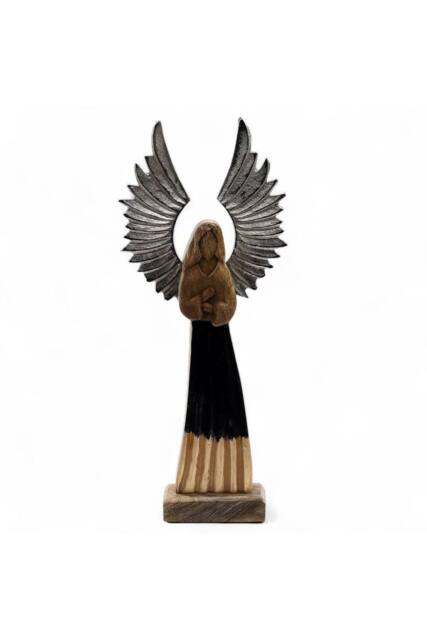 KDMD Large Mango Wood Guardian Angel with Metal Wings & Enamel Detail in Brown - image 1