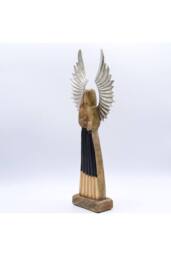 KDMD Large Mango Wood Guardian Angel with Metal Wings & Enamel Detail in Brown - thumbnail 3