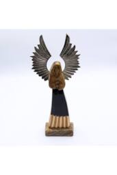 KDMD Large Mango Wood Guardian Angel with Metal Wings & Enamel Detail in Brown - thumbnail 7