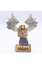 KDMD Large Mango Wood Guardian Angel with Metal Wings & Enamel Detail in Brown - thumbnail 5