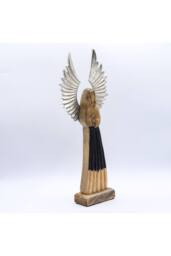 KDMD Large Mango Wood Guardian Angel with Metal Wings & Enamel Detail in Brown - thumbnail 2