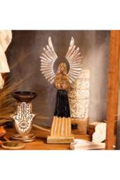 KDMD Large Mango Wood Guardian Angel with Metal Wings & Enamel Detail in Brown - thumbnail 8