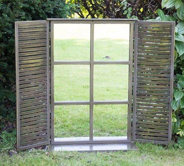 Primrose 2ft 7in x 1ft 10in Country Shuttered Window Glass Garden Mirror - by Reflect™ in Silver - image 1