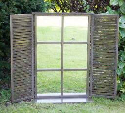 Primrose 2ft 7in x 1ft 10in Country Shuttered Window Glass Garden Mirror - by Reflect™ in Silver - thumbnail 2
