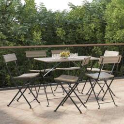 Berkfield Home Beautiful Folding Bistro Chairs 6 pcs Grey Poly Rattan & Steel - thumbnail 2