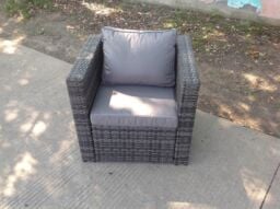 Fimous Outdoor Lounge Rattan Corner Sofa Set Garden Furniture Rectangular Dining Table Chair Dark Grey - thumbnail 4