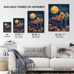 "Artery8 Wall Art Print Flower Cactus by Moon Grand Canyon Starry Night Art Framed Poster in Black - Size: W12"" x H16""" - thumbnail 3