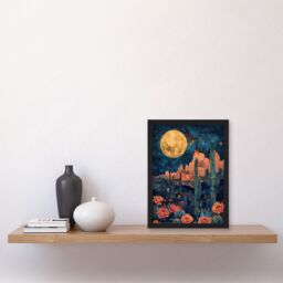 "Artery8 Wall Art Print Flower Cactus by Moon Grand Canyon Starry Night Art Framed Poster in Black - Size: W12"" x H16""" - thumbnail 4