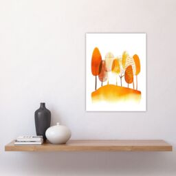 "Artery8 Abstract Autumn Trees Orange Watercolour Painting Wall Art Print in Mustard - Size: W12"" x H16""" - thumbnail 4