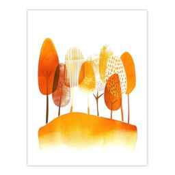 "Artery8 Abstract Autumn Trees Orange Watercolour Painting Wall Art Print in Mustard - Size: W12"" x H16""" - thumbnail 1