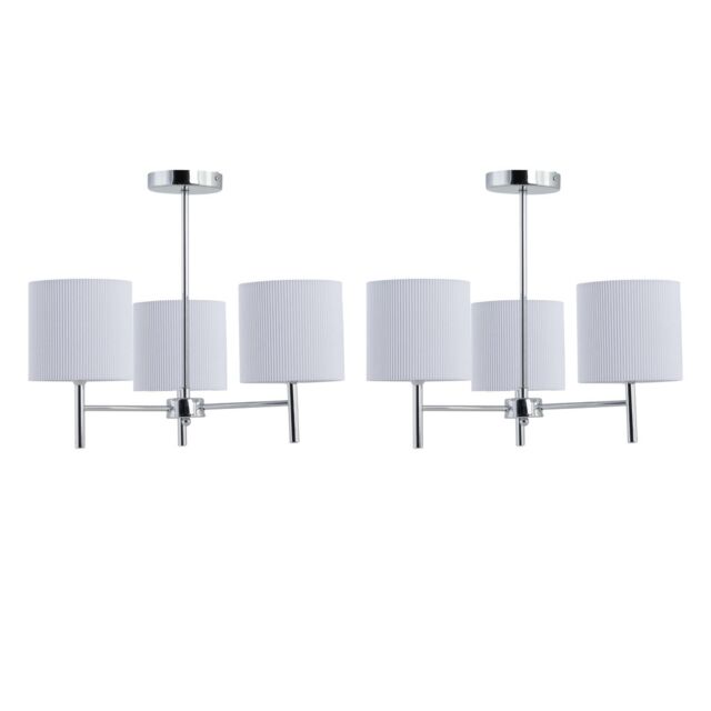 First Choice Lighting Set of 2 Brea - Chrome 3 Light Fittings with White Pleated Shades in Silver - image 1