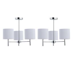 First Choice Lighting Set of 2 Brea - Chrome 3 Light Fittings with White Pleated Shades in Silver - thumbnail 1