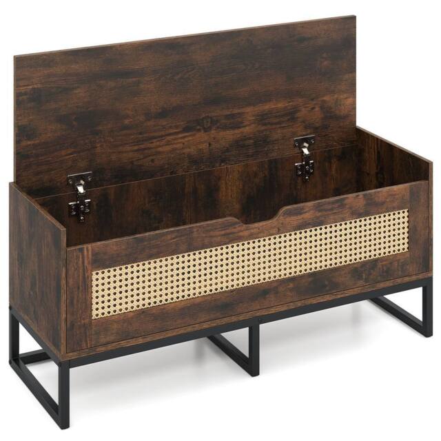 Costway Rattan Storage Chest Wicker Shoe Bench w/ Padded Seat & Flip-Top in Brown - image 1