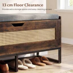 Costway Rattan Storage Chest Wicker Shoe Bench w/ Padded Seat & Flip-Top in Brown - thumbnail 5